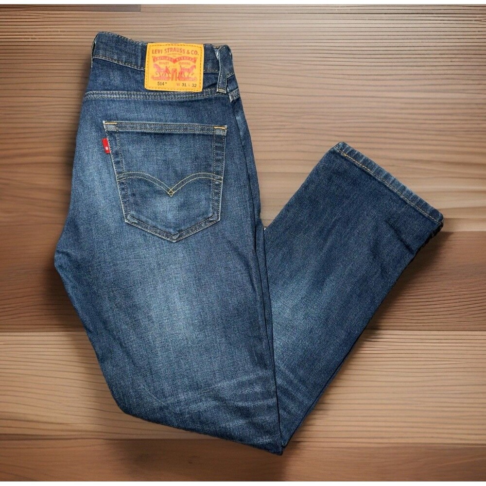 Levis 514 Jeans Mens 31x32 Blue Denim Straight Fit Medium Wash Red Tab Stretch